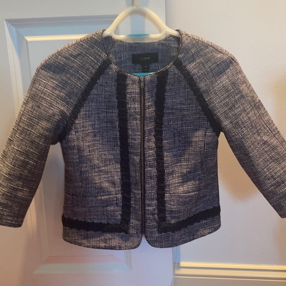 J. Crew 0P short navy tweed jacket. Zip front. Excellent condition. - Picture 1 of 4